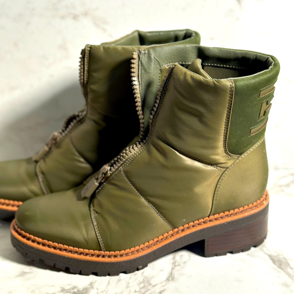 Sam Edelman Olive Green Puffer Zip Ankle Boots